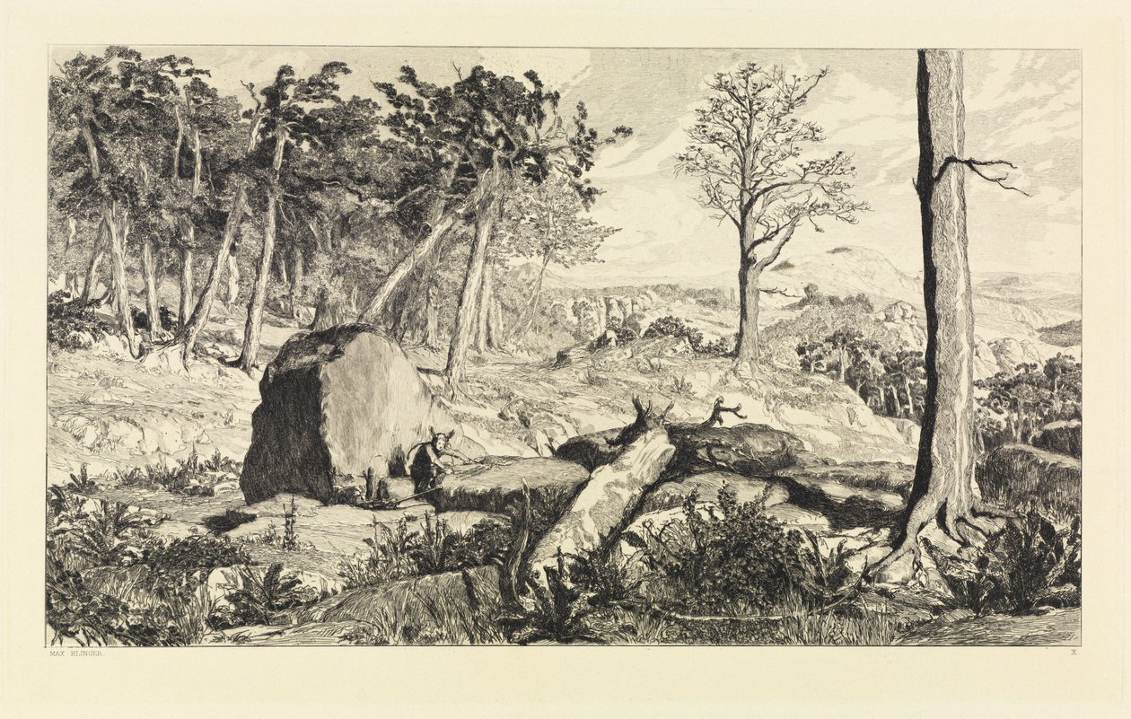 Simplicius no deserto da floresta (Intermezzi, Opus IV, folha 10) de Max Klinger