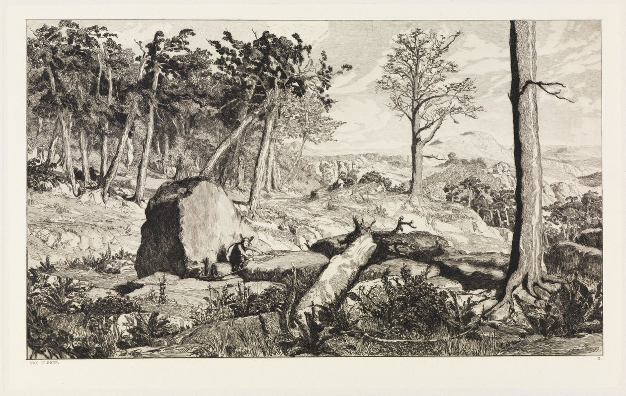 Simplicius na solidão da floresta (Intermezzi, opus IV, prancha 10) de Max Klinger