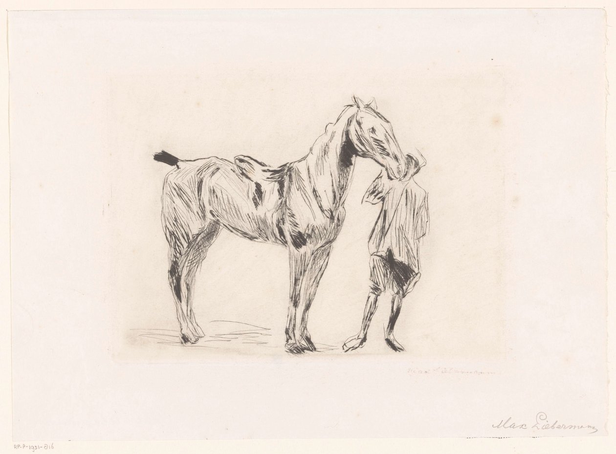 Homem com cavalo de sela de Max Liebermann (signed by artist)