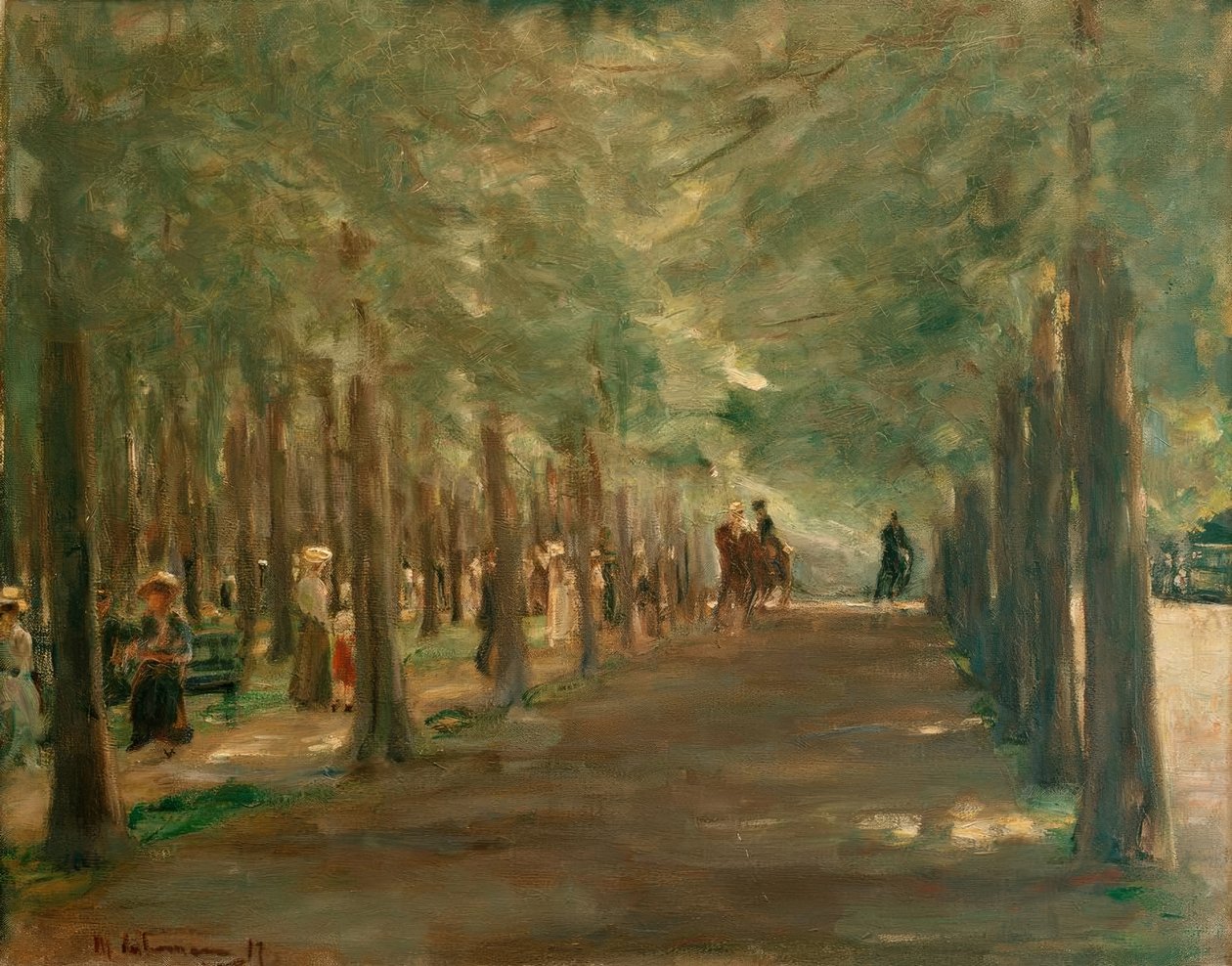 Beco no Tiergarten com cavaleiros e caminhantes de Max Liebermann