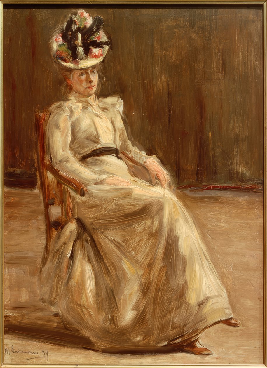 Retrato de uma senhora sentada em figura completa de Max Liebermann