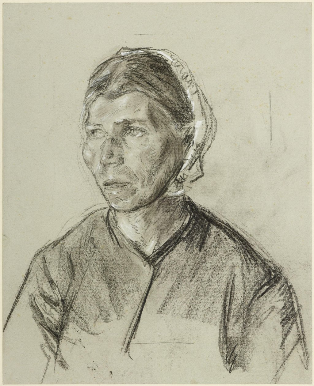 Retrato de meio corpo de uma mulher idosa com touca de Max Liebermann