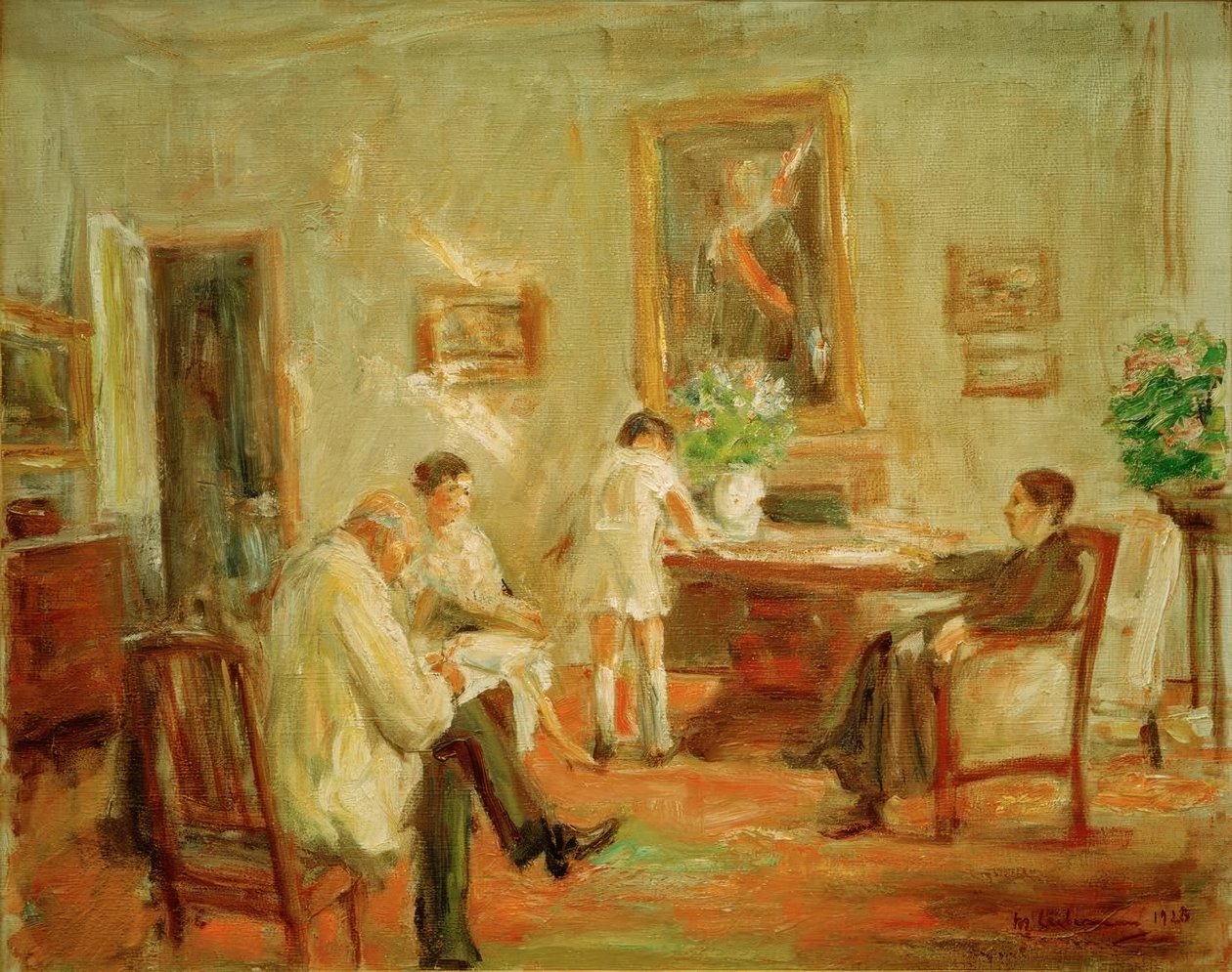 O artista desenhando no círculo de sua família de Max Liebermann