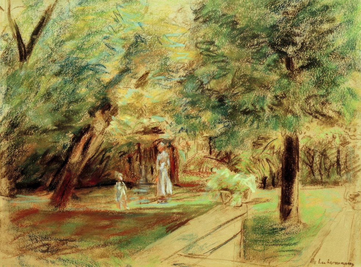 Neta com uma enfermeira na frente de jardins de hedge de Max Liebermann
