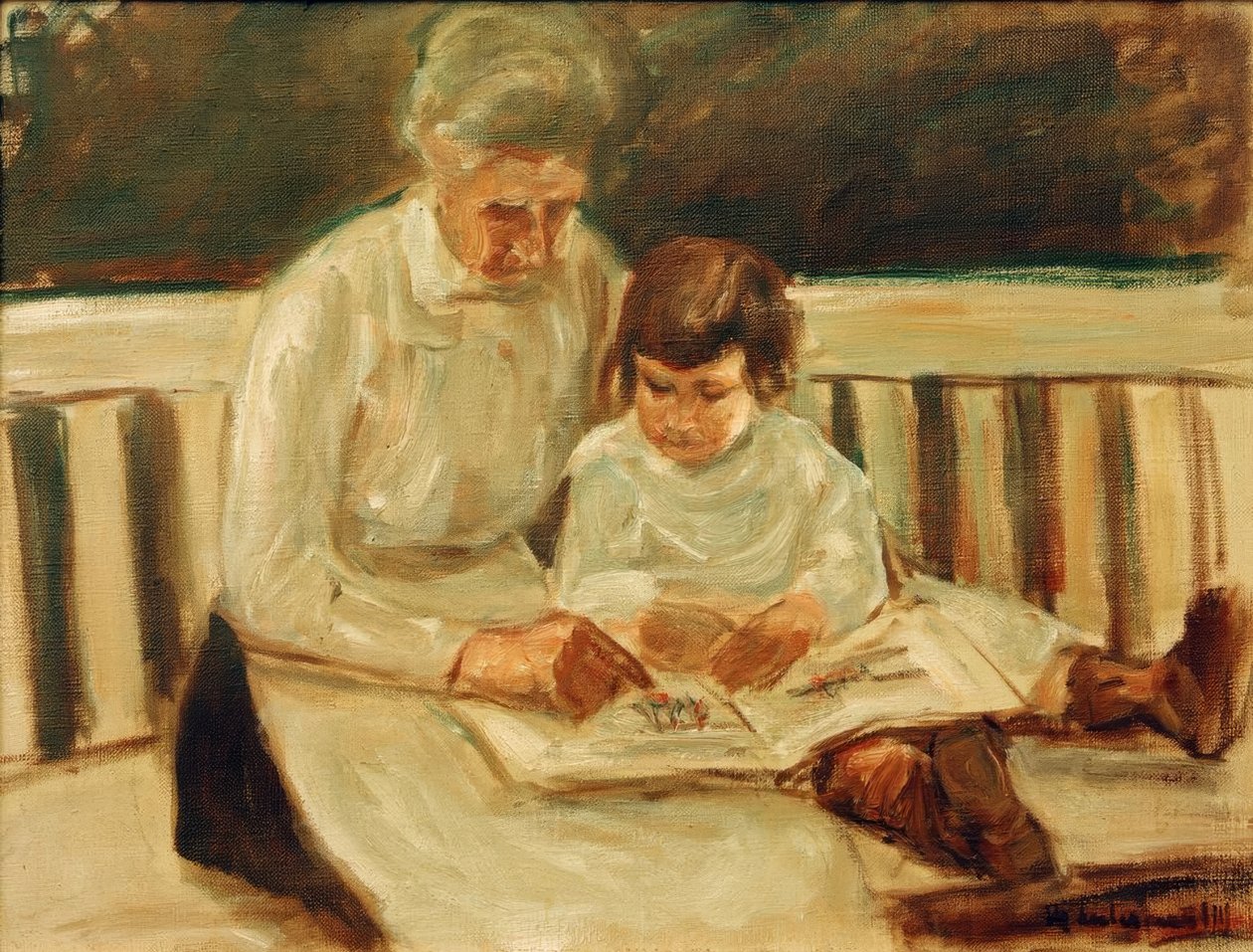 Neta e babá no banco do jardim de Max Liebermann