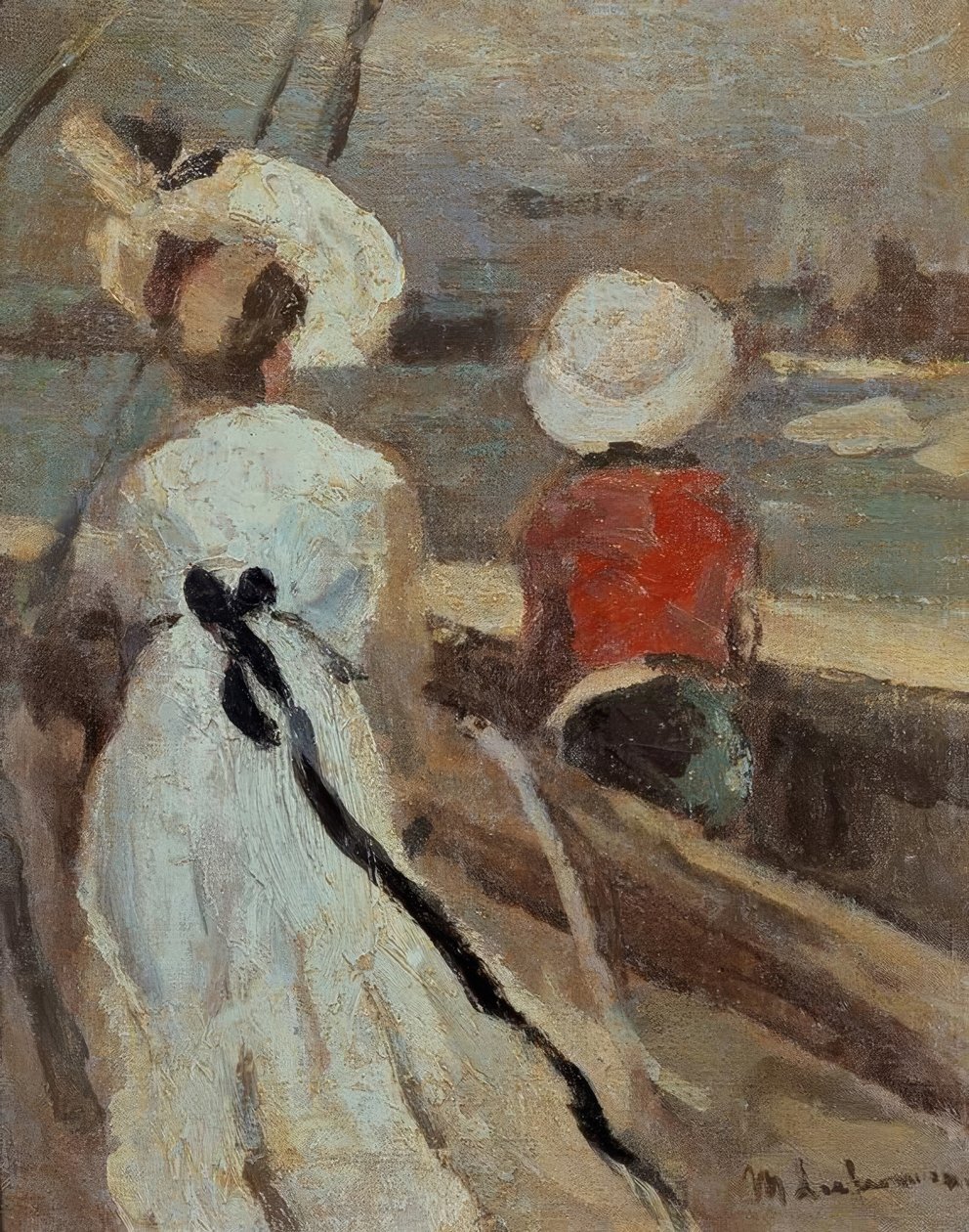 Mulher com criança em veleiro de Max Liebermann