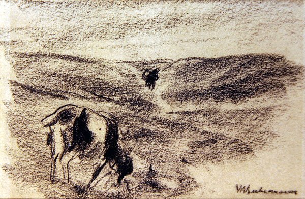 Mordiscar Cabras, c.1890 (grafite sobre papel) de Max Liebermann