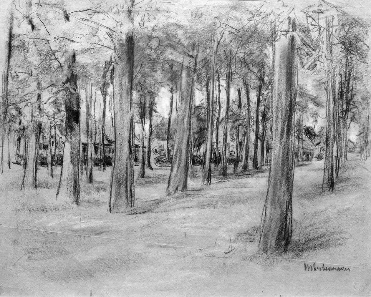 Casas atrás das árvores - The Brink &39;in Laren de Max Liebermann