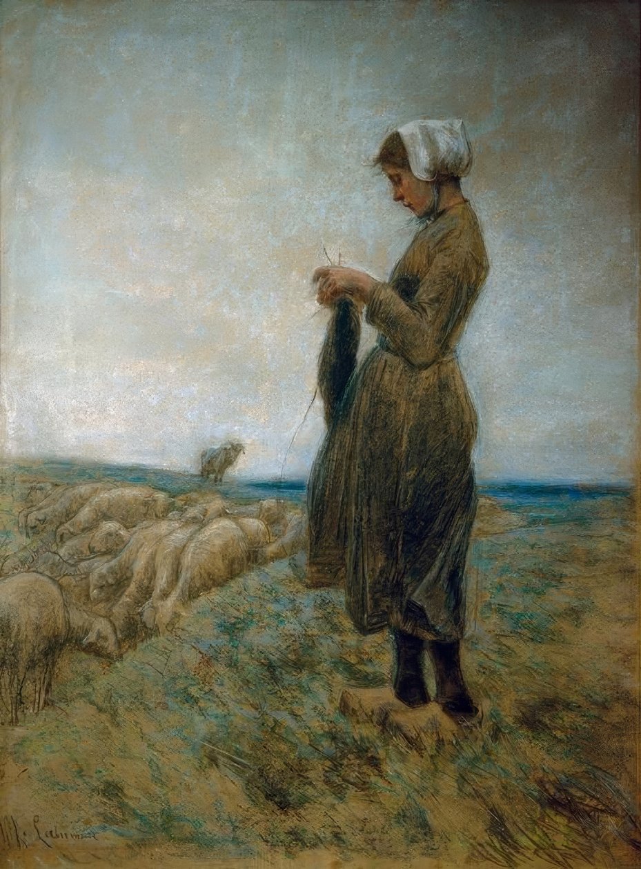Menina do pastor holandês (pastora de tricô) de Max Liebermann