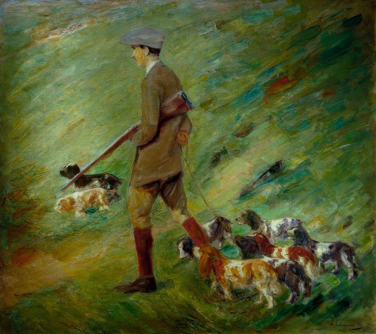 Caçadores nas dunas - treinador com cães de Max Liebermann