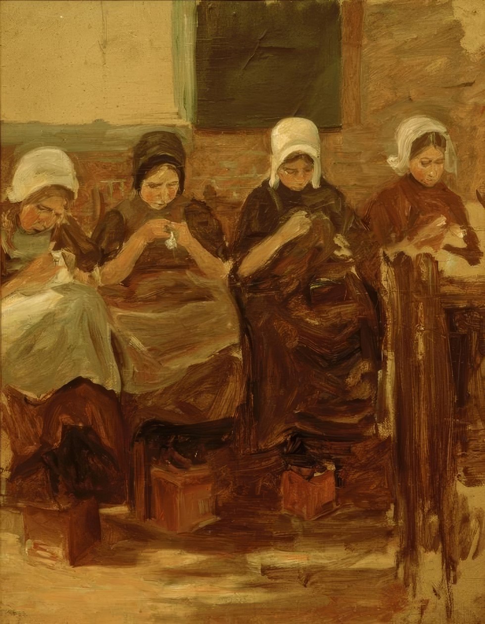 Meninas de costura em Huyzen de Max Liebermann