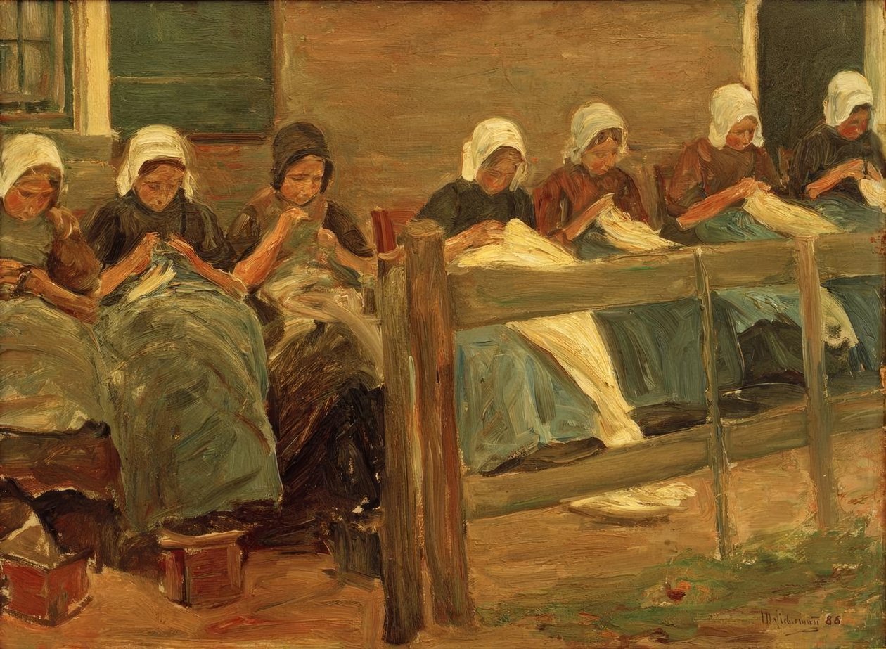 Meninas de costura em Huyzen de Max Liebermann