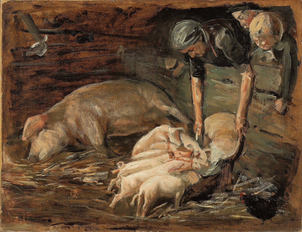 Chiqueiro, Berçário; Porco de porco, berçário, 1887 de Max Liebermann