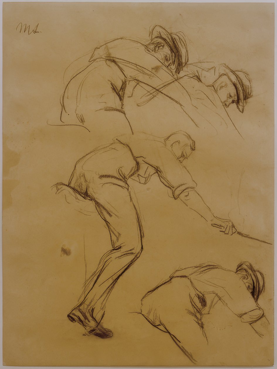 Jogador de pólo, três pilotos à direita da página - estudo de Max Liebermann