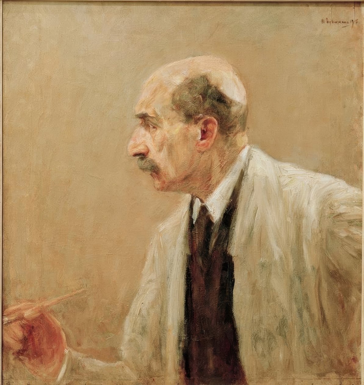Auto-retrato no meio de pintura, no perfil à esquerda de Max Liebermann