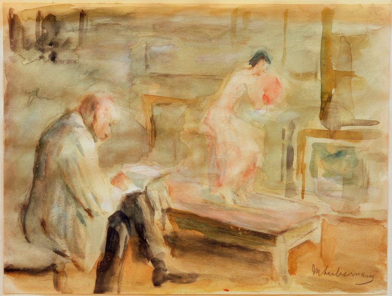 Auto-retrato com modelo no ateliê de Wannseevilla de Max Liebermann