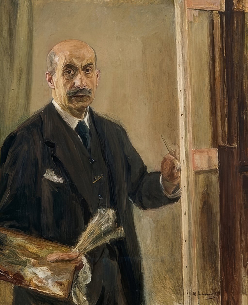 Auto-retrato no cavalete. 1916 de Max Liebermann
