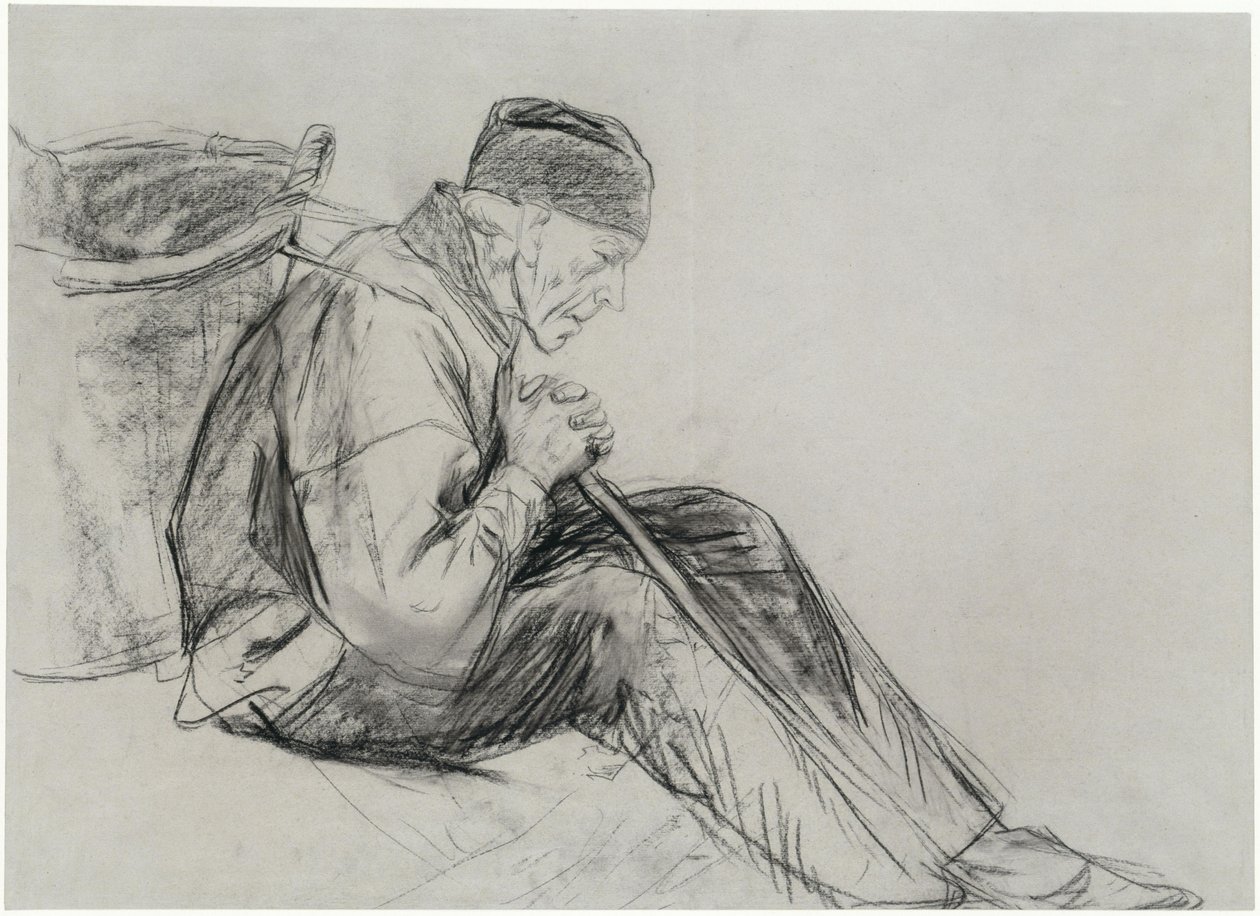 Camponês sentado, visto de perfil de Max Liebermann