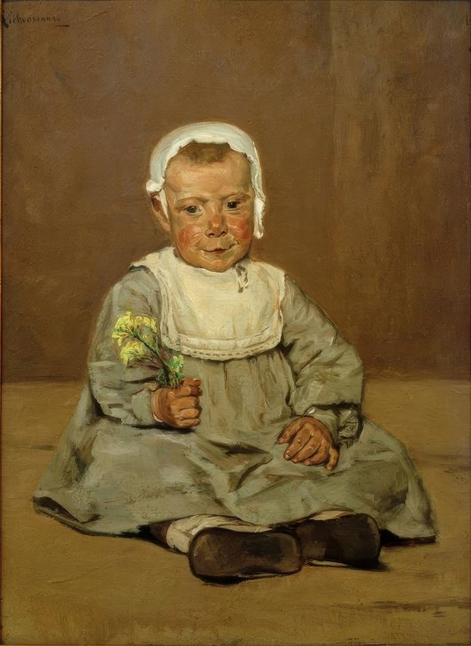 Criança sentada com flor de Max Liebermann