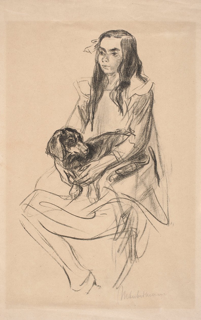 Rapariga sentada com teckel de Max Liebermann
