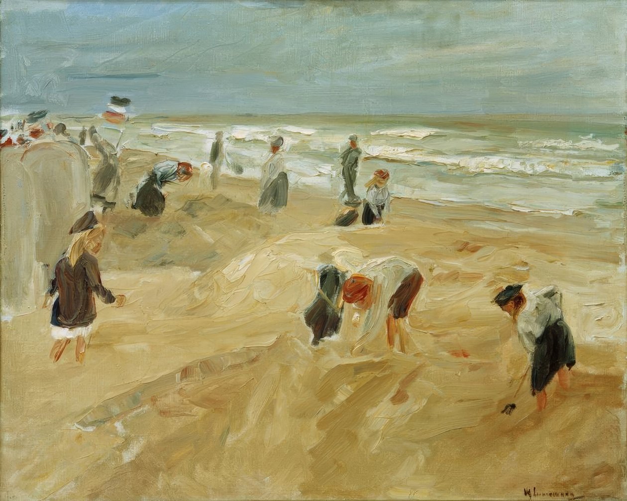 Crianças brincando na praia de Noordwijk (cena de praia no de Max Liebermann