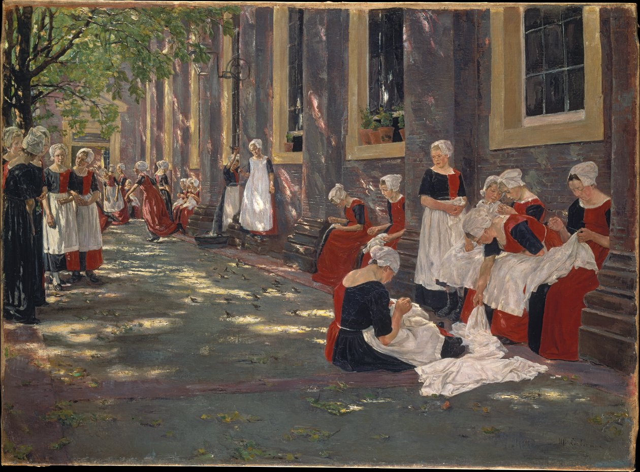 O pátio do orfanato de Amesterdão: Hora livre no orfanato de Amesterdão de Max Liebermann