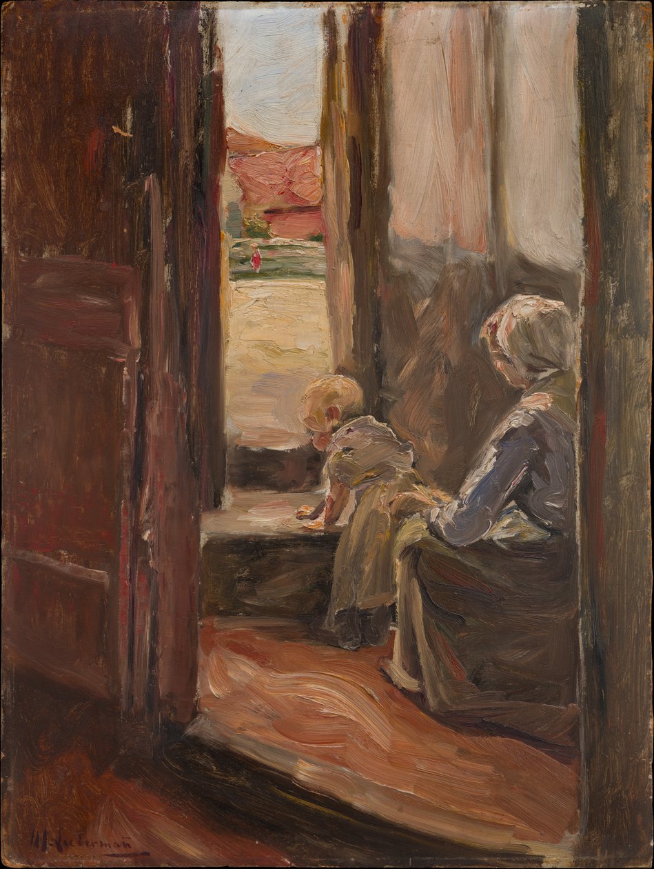 O primeiro passo (Mãe e filho, pequeno esboço) de Max Liebermann
