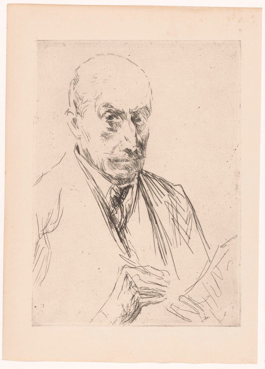 Auto-retrato de Max Liebermann, caneta de desenho na mão de Max Liebermann