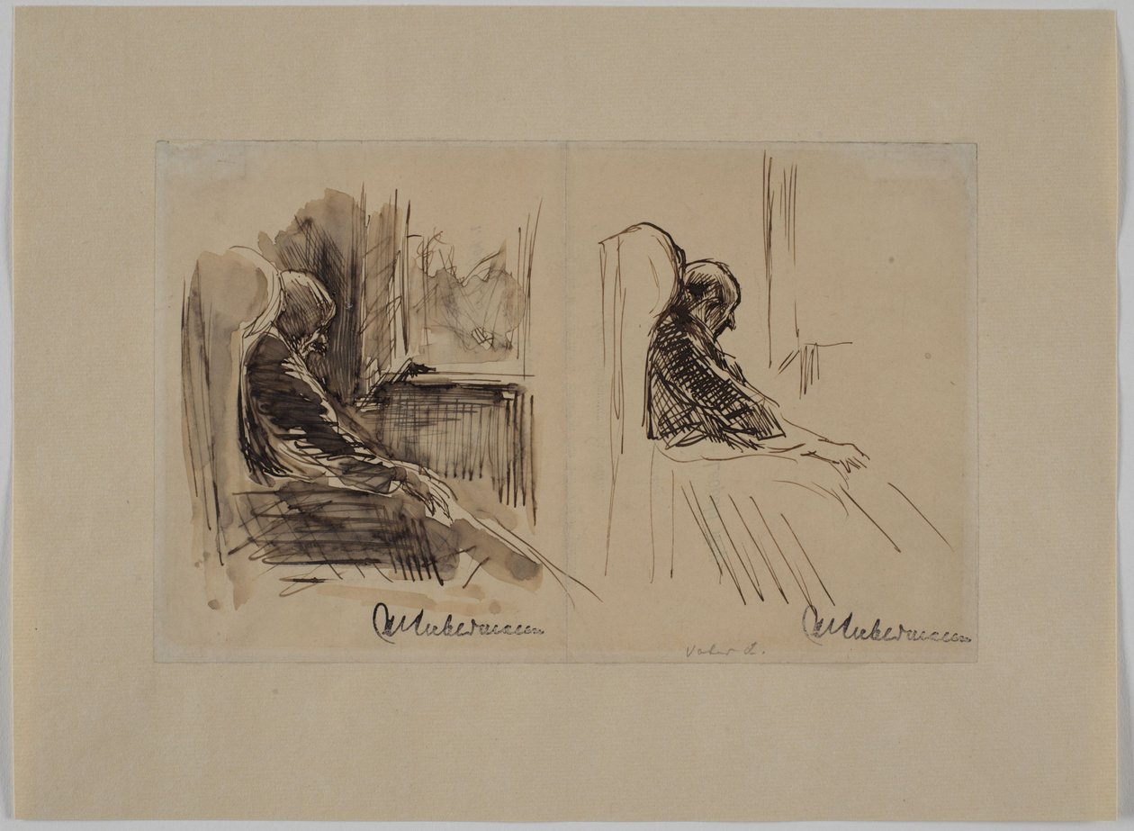 Dois retratos do seu pai, Louis Liebermann, numa poltrona de Max Liebermann