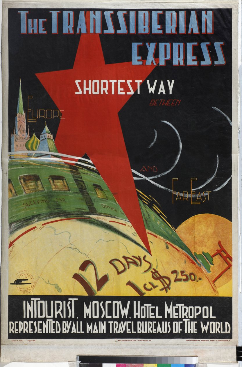 Le Transsiberien - Transsiberian express (Cartaz da empresa Intourist) - Litvak, Max (1898- depois de 1943) - 1930 - Litografia a cores - Biblioteca Estadual Russa, Moscovo de Max Litvak