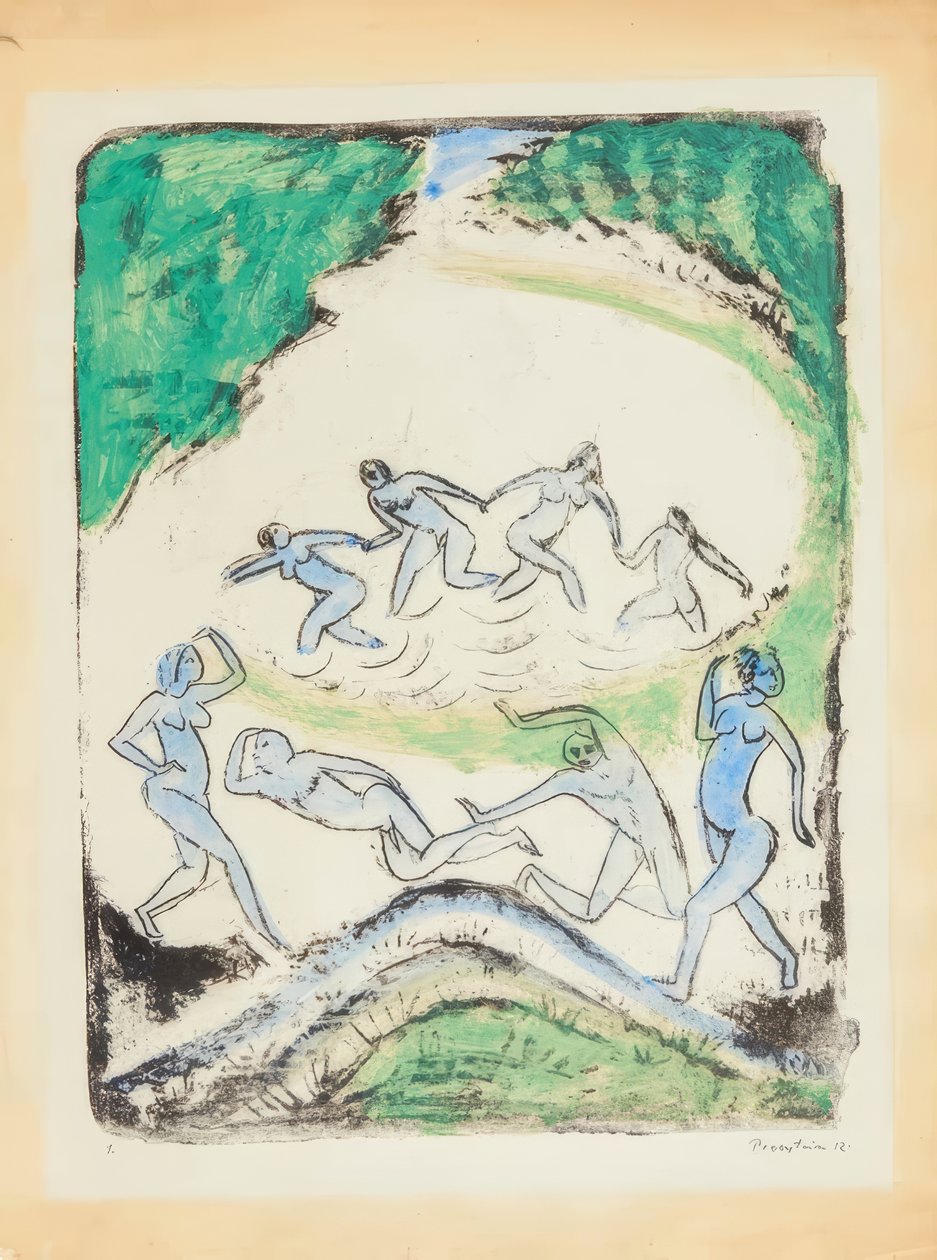 A dança (Dançarinos e banhistas no lago da floresta de Max Pechstein