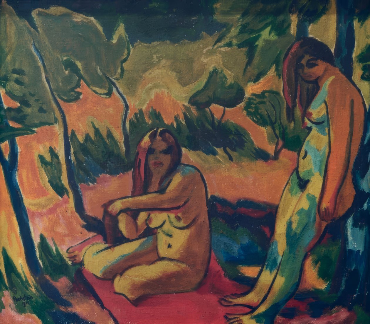 Mulheres à beira da floresta de Max Pechstein