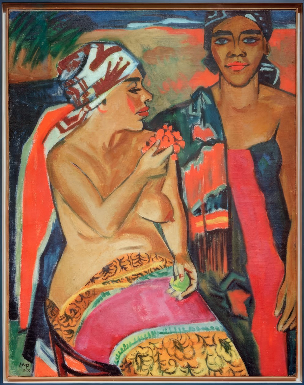 Mulheres com tapete colorido de Max Pechstein