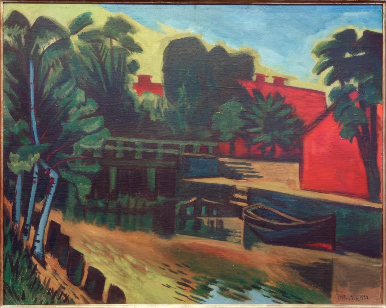 Grande ponte Mühlengraben vista do leste, Leba / Pomerânia de Max Pechstein