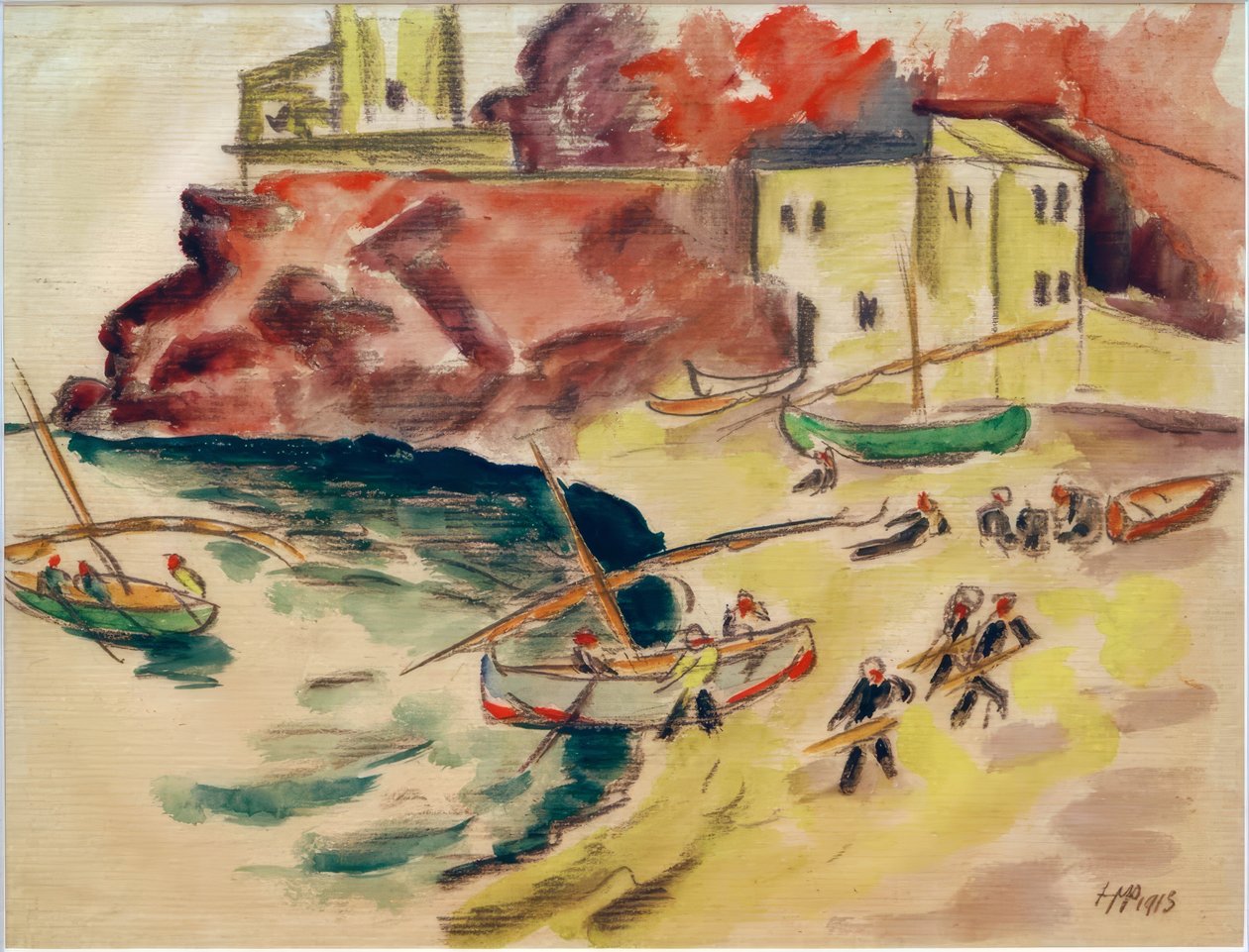 Baía portuária com pescadores de Max Pechstein