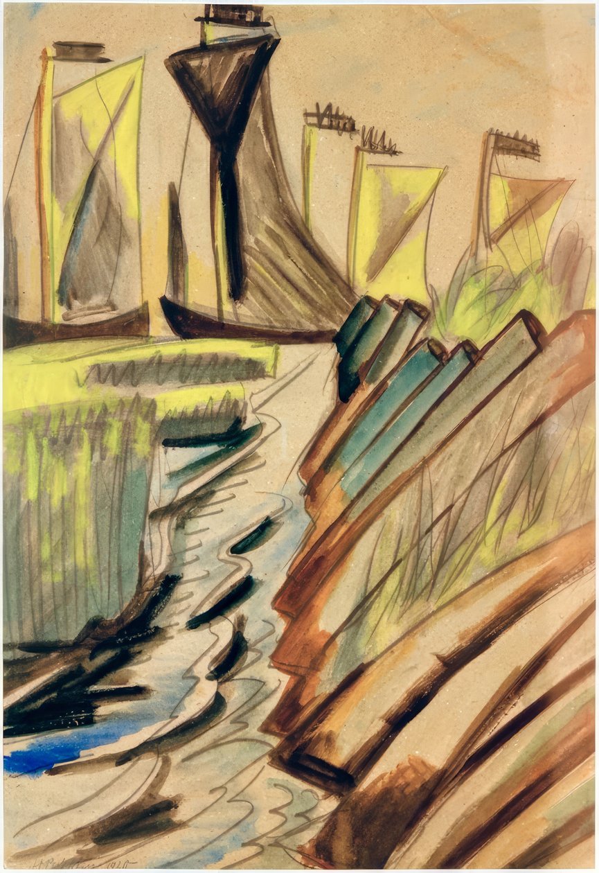 Barcos a remos na barragem de Max Pechstein