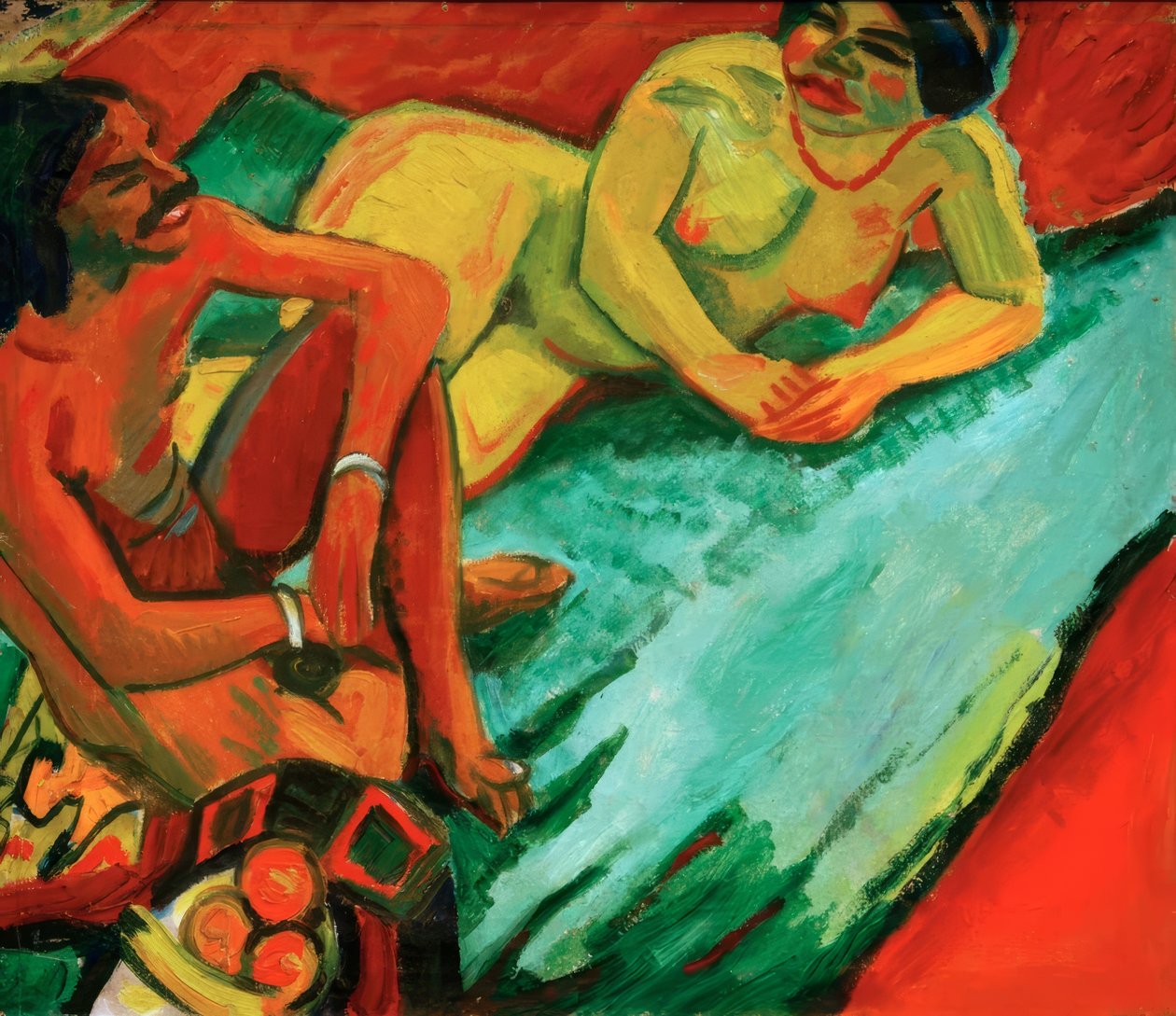 Mulher com indiano no tapete de Max Pechstein
