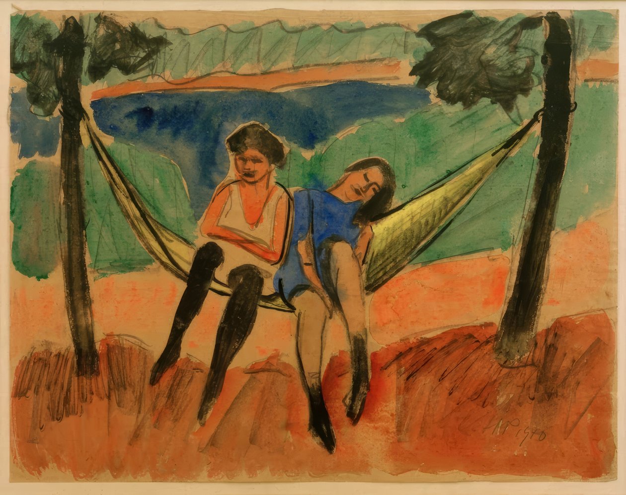 Duas meninas na rede II de Max Pechstein