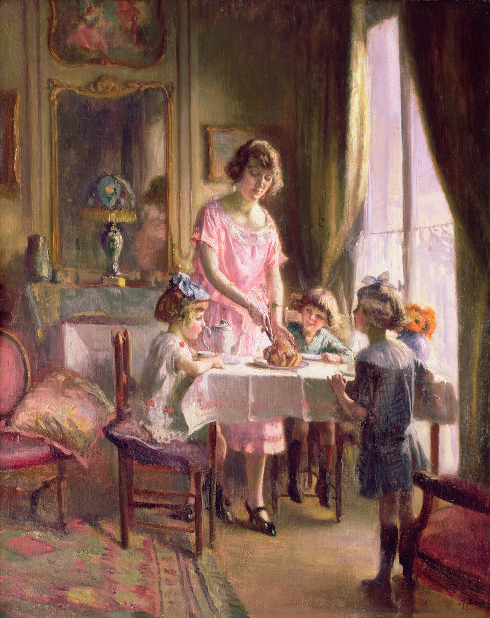 Chá com as crianças (óleo sobre tela) de Max Silbert