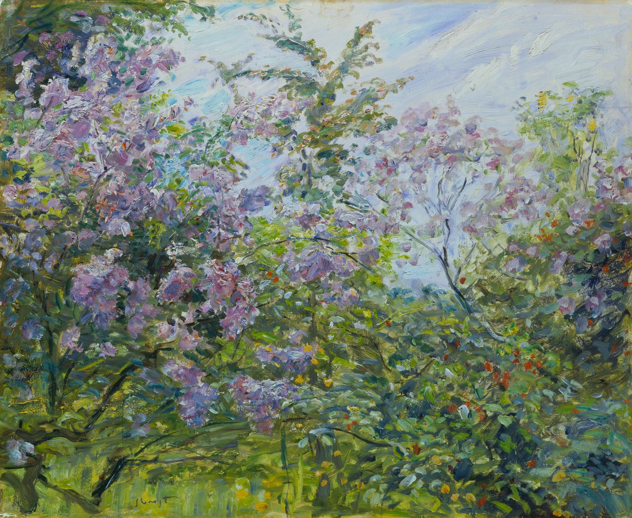 Lilás em flor, c.1921 (óleo sobre madeira) de Max Slevogt