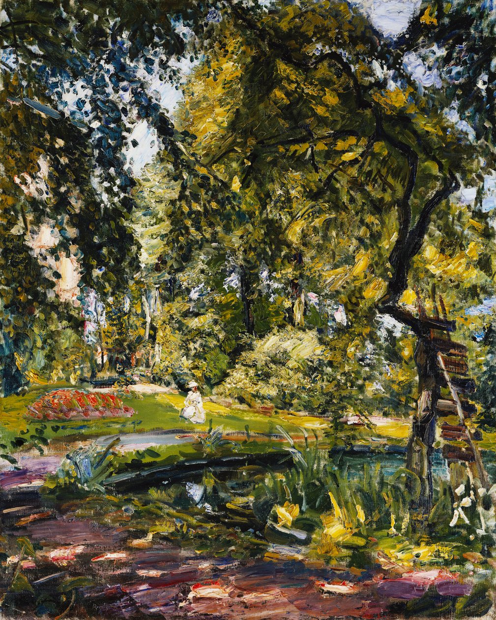 Jardim em Godrammstein com uma árvore e um lago retorcidos; Jardim em Godrammstein com árvores e lago, 1910 de Max Slevogt