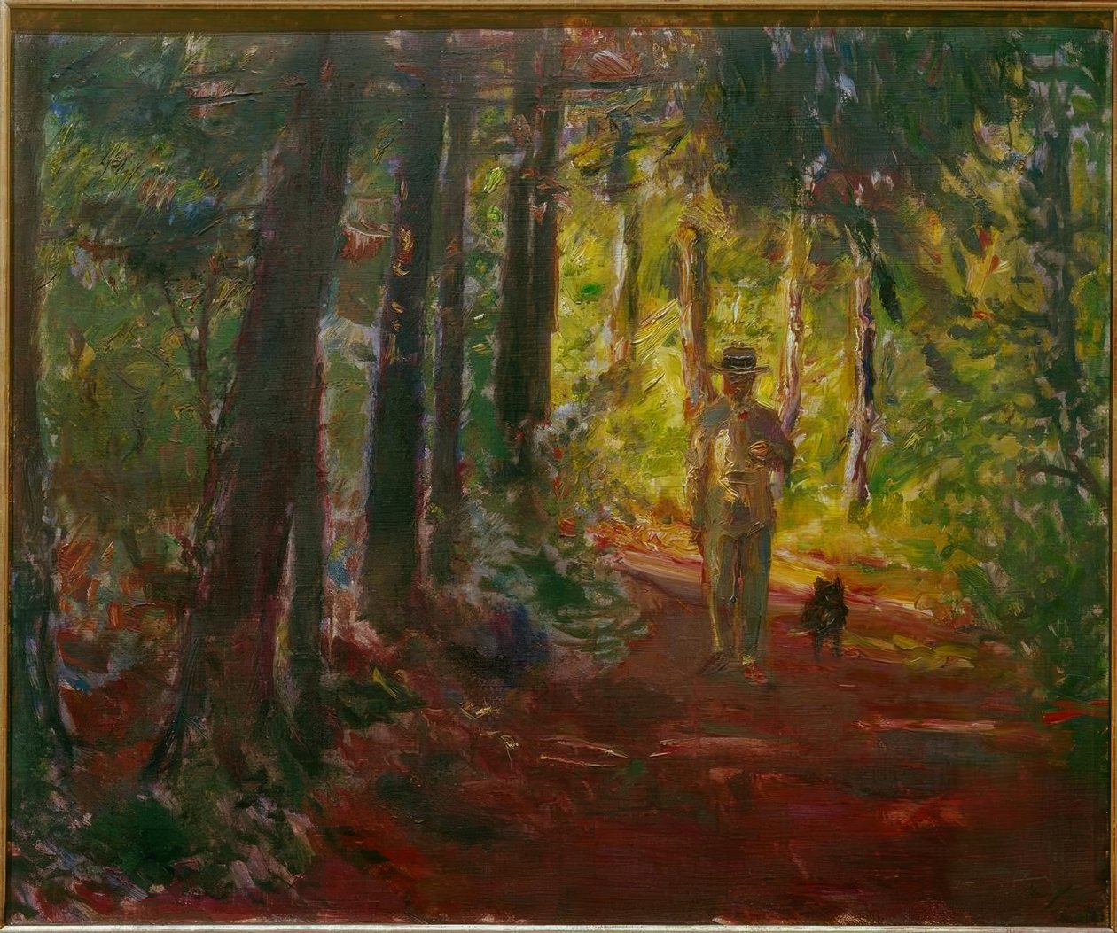 Homem em uma estrada da floresta de Max Slevogt