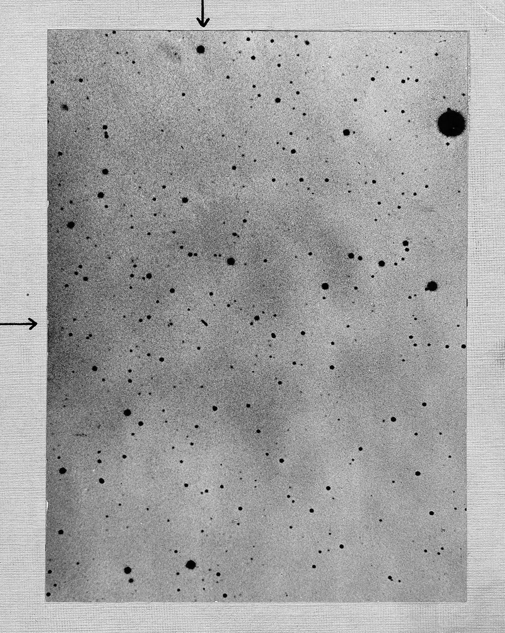 Longa exposição do campo estelar mostrando pista do asteróide Sappho contra pontos de estrelas, 1892 de Max Wolf
