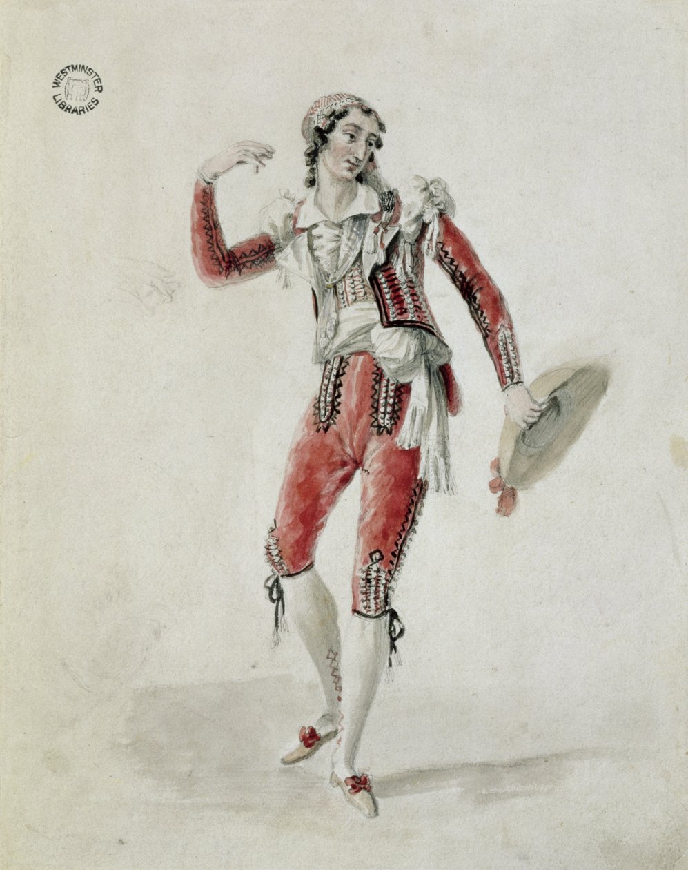 De Begnis, do Teatro do Rei, como Figaro em "O Casamento de Figaro", 1823 (lápis e wc no papel) de Maxim Gauci