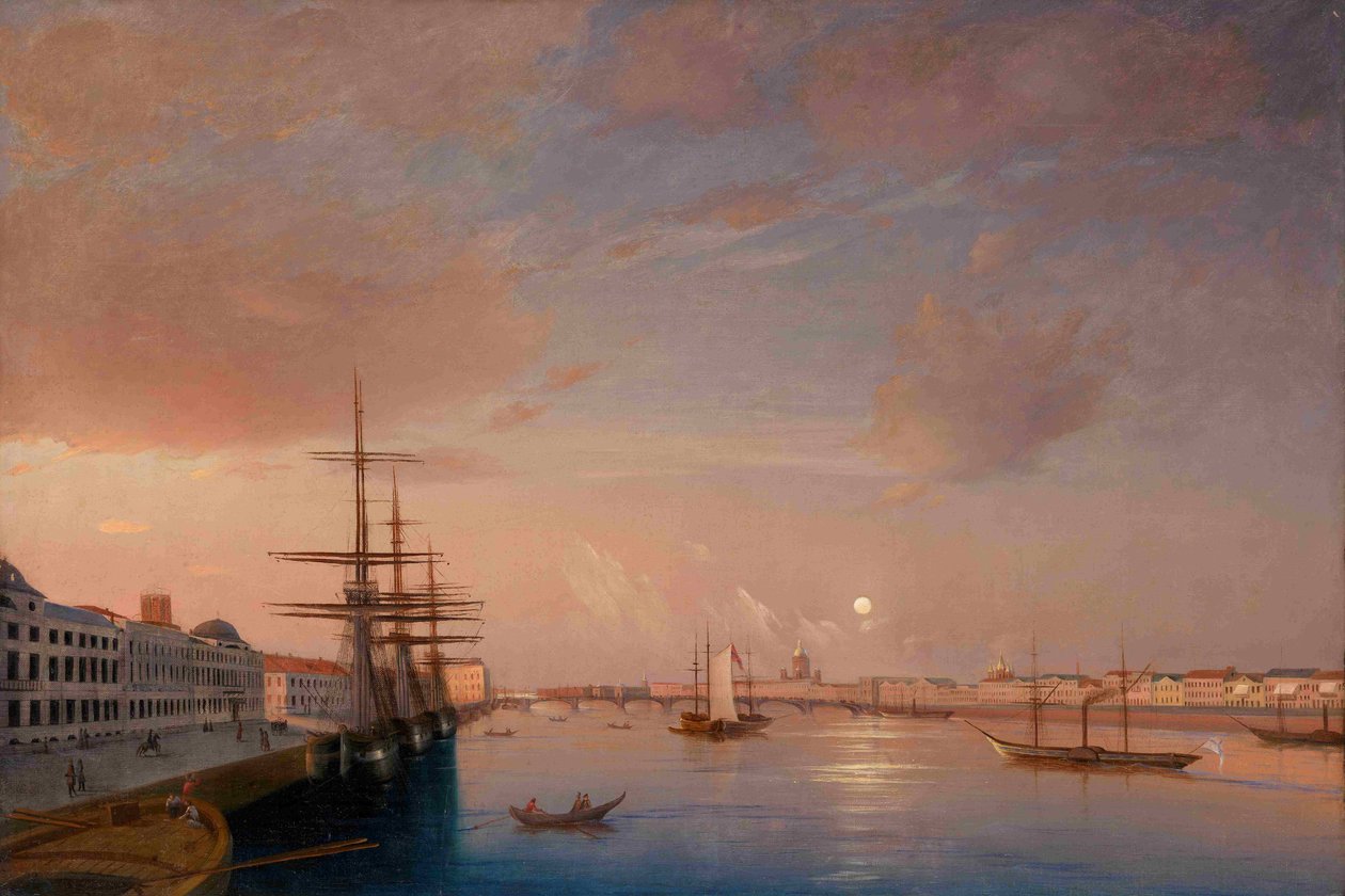 Vista da ponte da Anunciação de Blagoveshchensky e do aterro de Nikolaevskaya, ca 1852 de Maxim Nikiphorovich Vorobyev