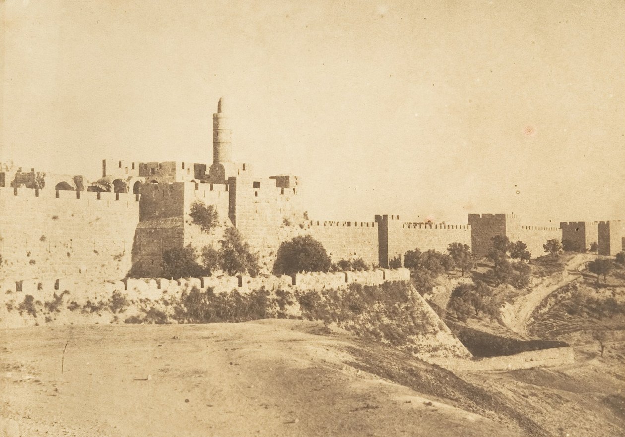 Castelo de David Daoud Kalessy e muralhas de Jerusalém, agosto de 1850. de Maxime Du Camp