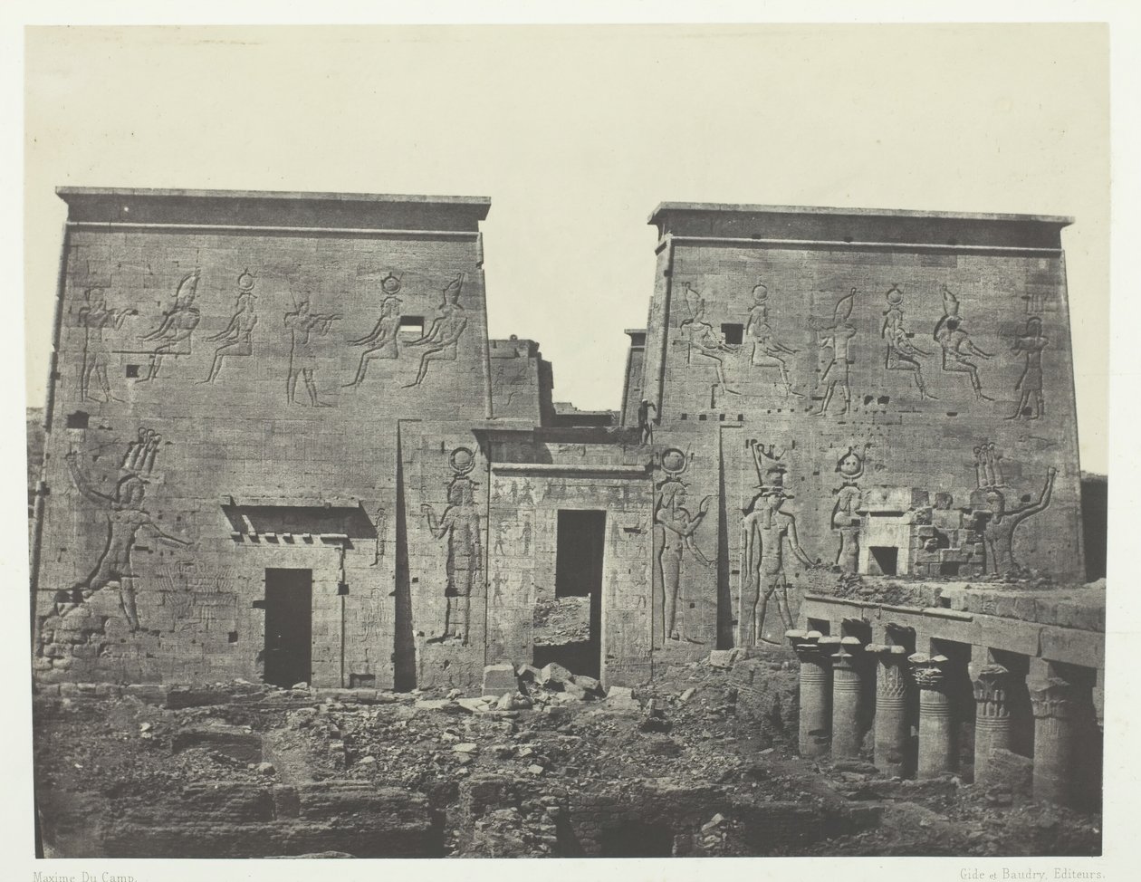 Drômos et Philônes, Grande Templo de Ísis em Pilônes, Núbia, 184951, impresso em 1852. de Maxime Du Camp
