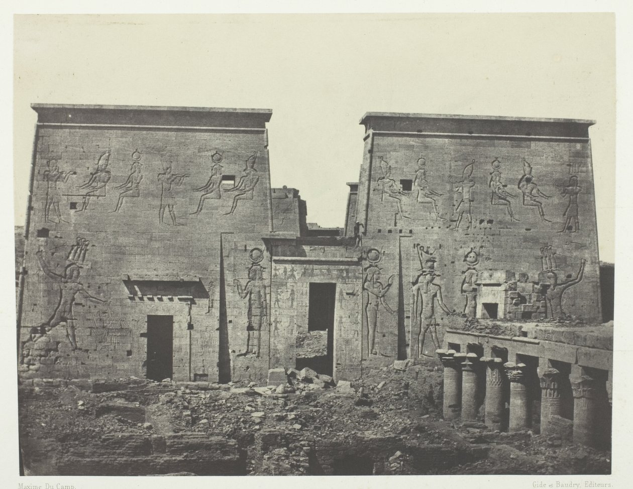 Drômos e Philônes, Grande Templo de Ísis em Pilônes; Núbia, chapa 72 do álbum "Egypte, Nubie, Palestine et Syrie" (1852) de Maxime Du Camp