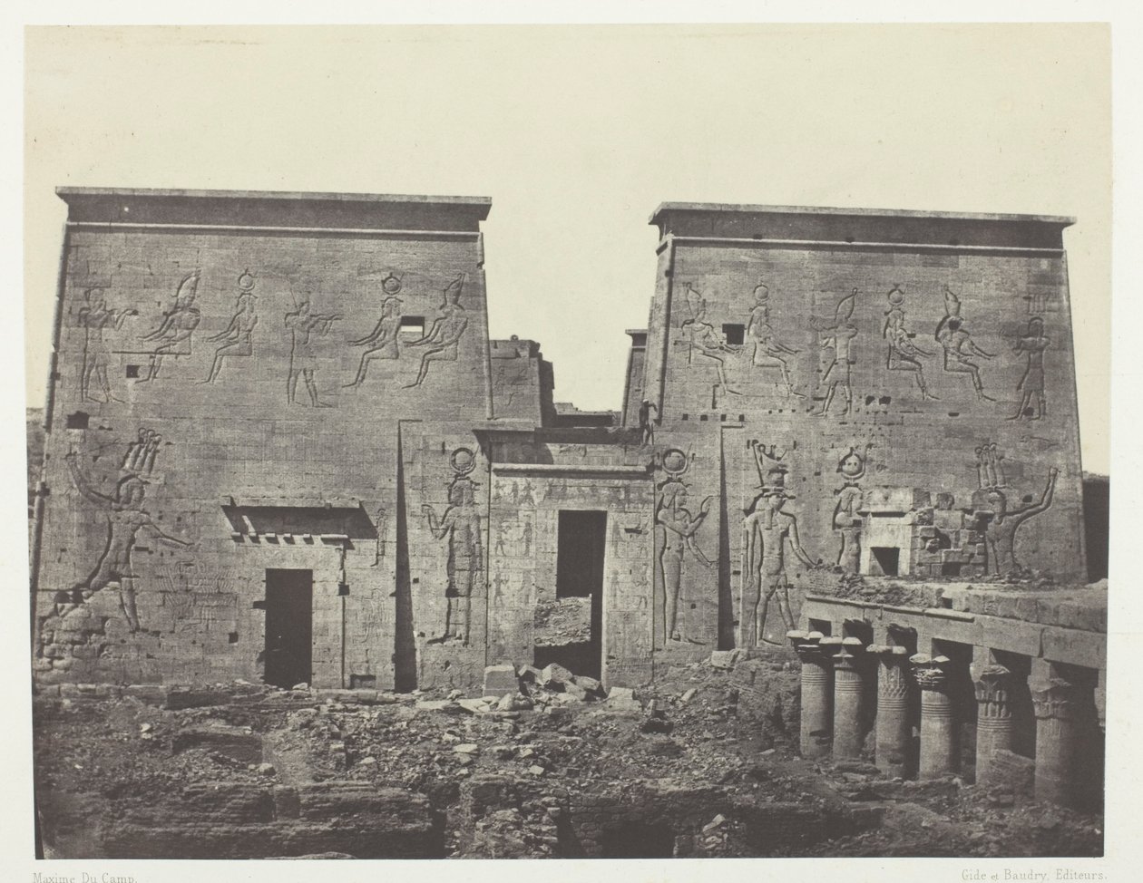 Drômos e Philônes, Grande Templo de Ísis em Pilônes; Núbia, chapa 72 do álbum "Egypte, Nubie, Palestine et Syrie" (1852) de Maxime Du Camp