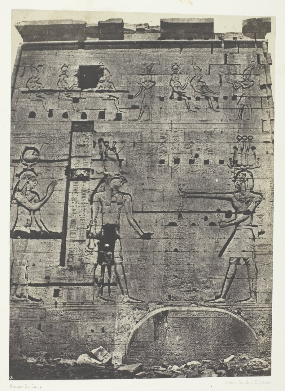 Grande Templo de Ísis em Filo, segundo pilone; Núbia, chapa 74 do álbum "Egypte, Nubie, Palestine et Syrie" (1852) de Maxime Du Camp